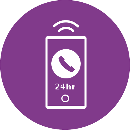 Purple icon that respresents My Friends House 24 hour phone support.