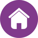 A purple icon with a white house. This icon is used to describe emergency shelter by My Friends House.