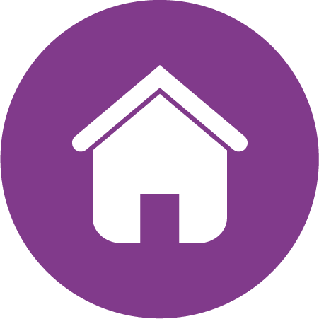 A purple icon with a white house. This icon is used to describe emergency shelter by My Friends House.